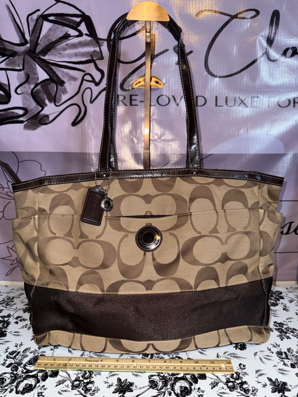 Coach Signature Canvas Diaper Tote Bag in Khaki Brown - Picture 4 of 6